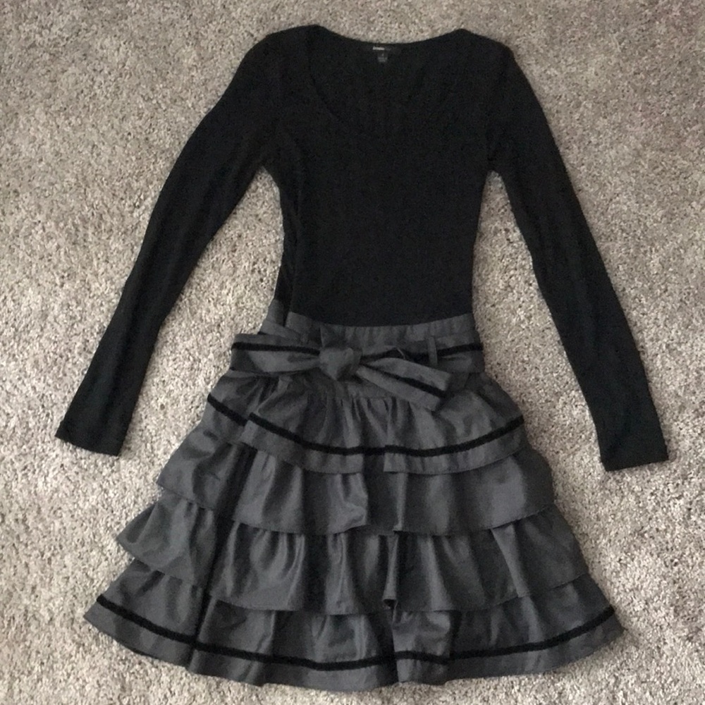 Black and grey long sleeve ruffle dress